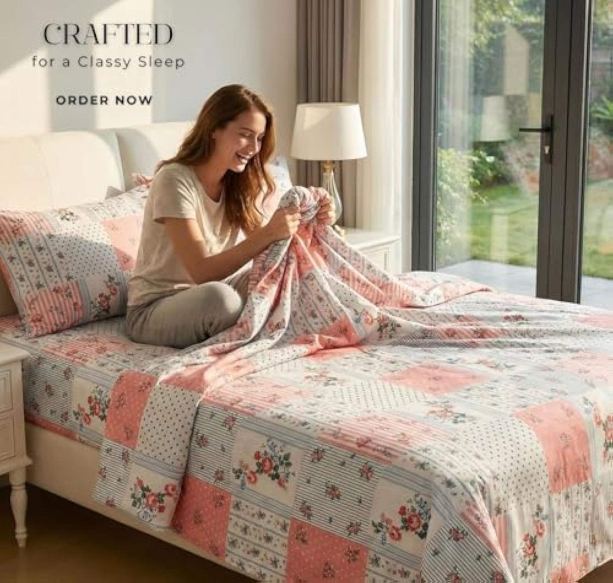 Elegant Floral Printed Cotton Double Bedsheet with 2 Pillow Covers